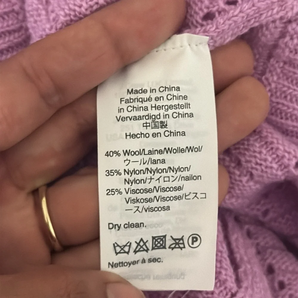 J.Crew Crewneck Scalloped Pointelle Lavender Knit Wool Blend Women's Sweater